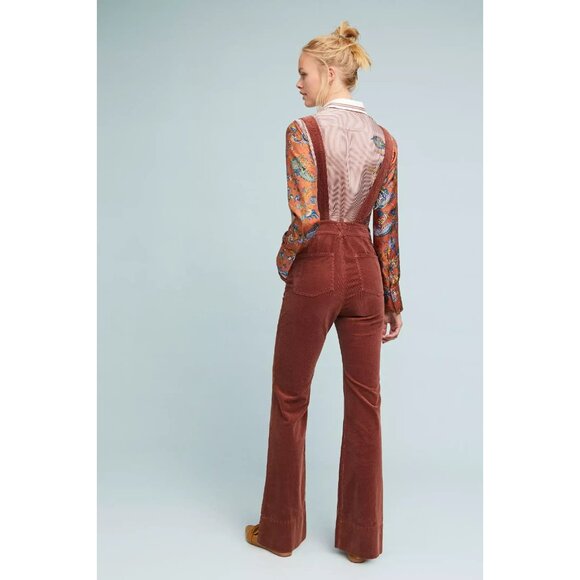 NWT Anthropologie Pilcro Corduroy Overalls in Honey Brown Stretch Flare Cord 30 - Picture 2 of 12